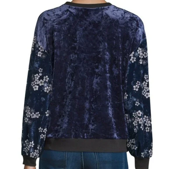 ❤️ NEW Disney Princess Sweatshirt Top Blue Floral Velour Size Large - Picture 2 of 11